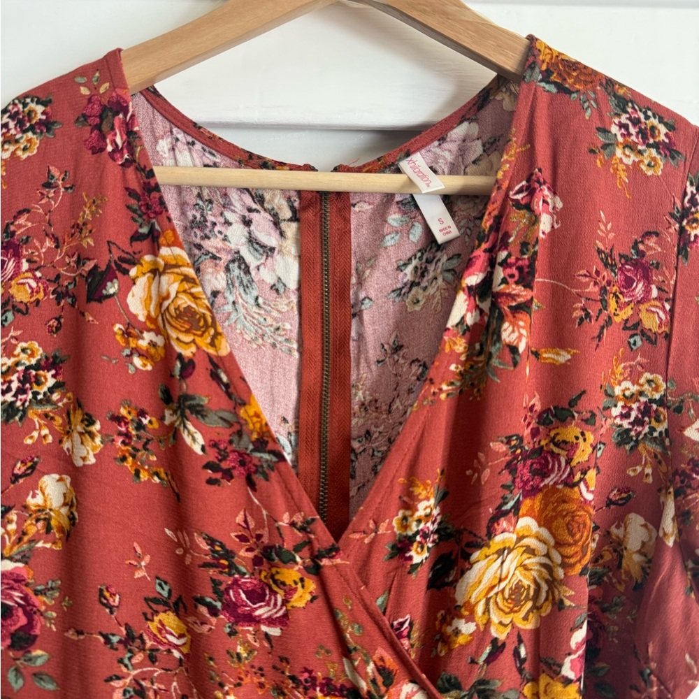 Xhilaration Rust Floral Wrap Mini Dress - Picture 3 of 9